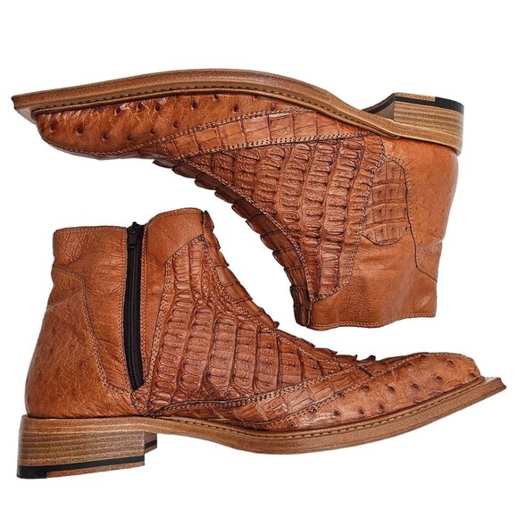 Exotic Fennix Italy Hornback Crocodile Ostrich Brown sz 9 Chelsea Dress Zip Boot - Picture 8 of 16